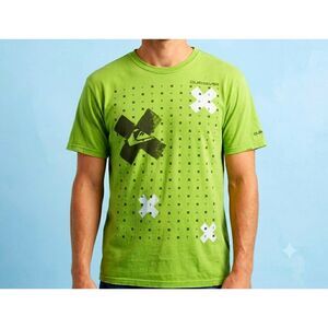 Retro Quicksilver T Shirt L Pea Green Abstract Cross Front Graphic Cotton Unisex